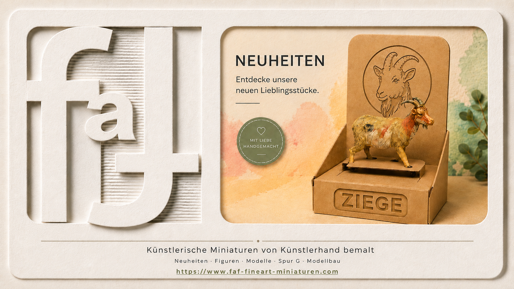 FaF Neuheiten: handbemalte Ziegenfigur, künstlerische Miniatur, Tierfigur, Modell, Spur G, Modellbau, Diorama und Sammlerfigur